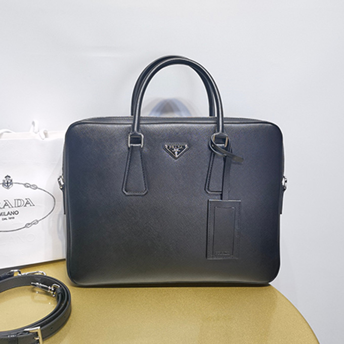 prada saffiano leather zipper briefcase #2VE368